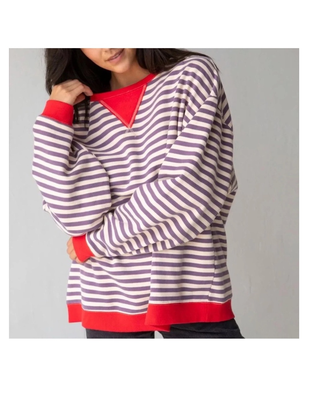 Natural Life Size XL Oversized Striped Crewneck